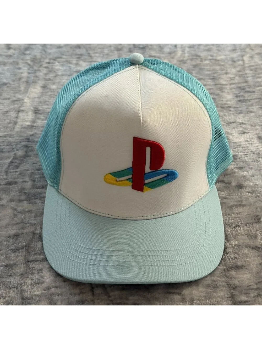 PlayStation Classic Logo Trucker Hat Headgear Classics Aqua Blue White Gaming
